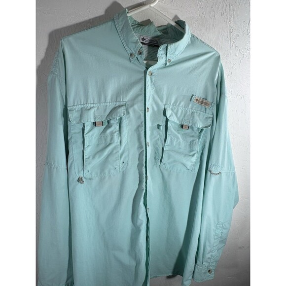 Columbia PFG Aquamarin Long Sleeve Performance Fishing Men Vented Pocket Shirt - Picture 10 of 10